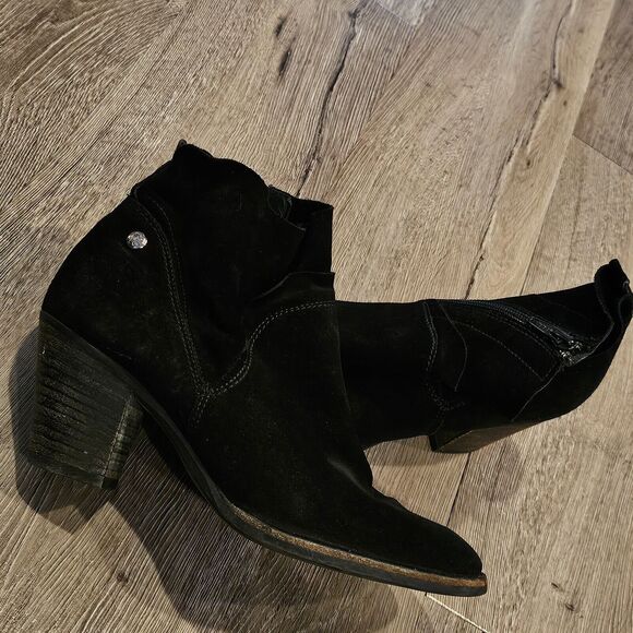 PAUL GREEN Boots Booties Austria NORA Black Suede Med Heel Ankle Size 5 - Picture 2 of 11